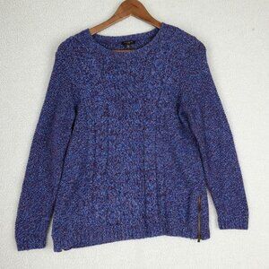 Talbots Sweater Womens Medium Petite Blue Cable Knit Merino Wool Blend Cozy
